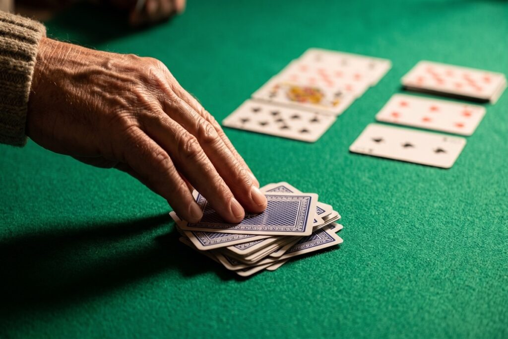 Spelare knackar i gin rummy genom att lägga sista kortet med baksidan upp
